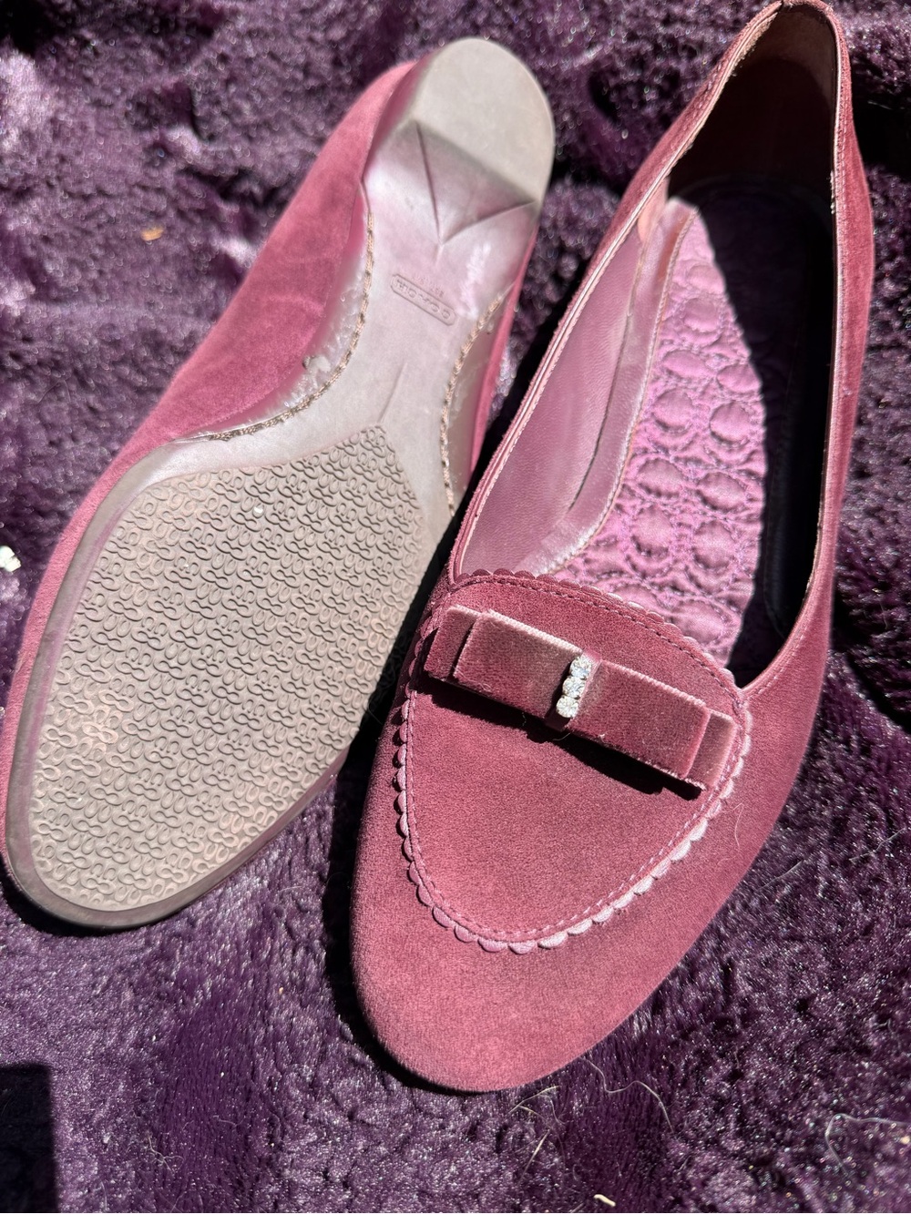 Coach Plum Suede Bow Loafers with Crystal Detail - Picture 5 of 5